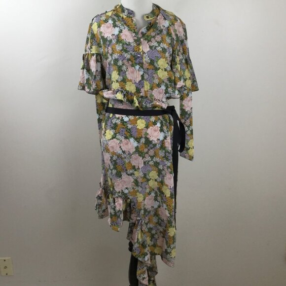 Rokh Silk Split Floral Asymmetrical Dress 4-6 - Picture 4 of 13